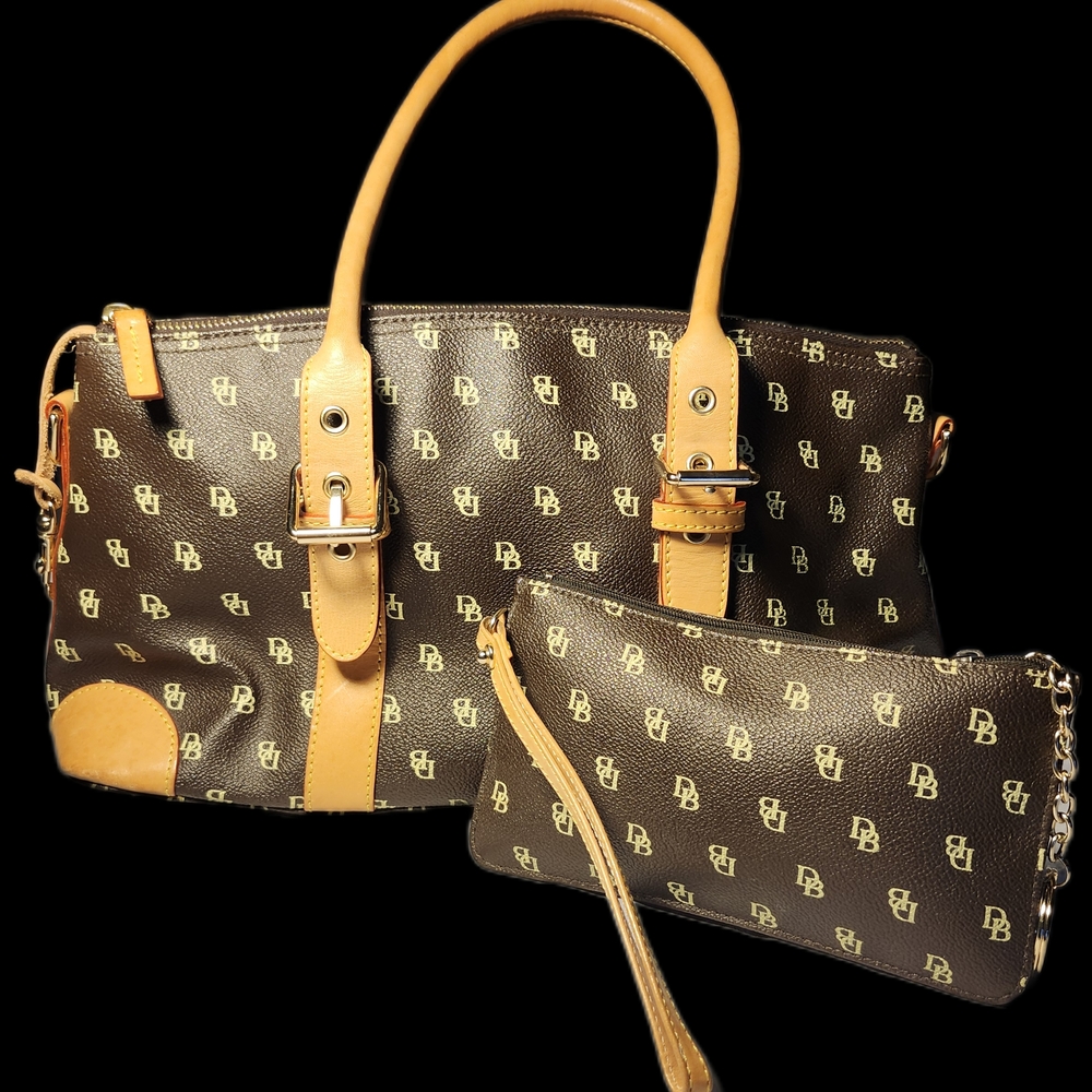 Elegant Brown and Tan Monogram Shoulder Bag Set